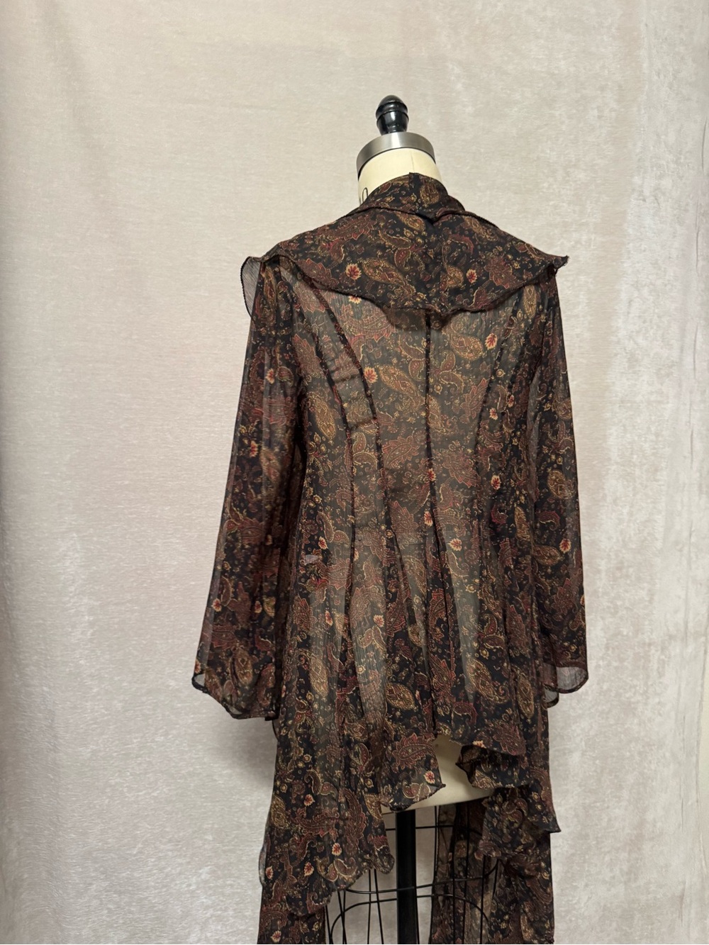Free People Sheer Brown Paisley Ruffle Duster - Picture 8 of 9